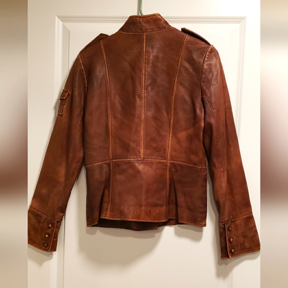 Tory Burch Leather Jacket sz 8 unique distressed style - Picture 2 of 8